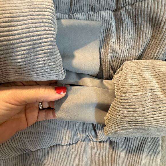 Sam Edelman Gray Quilted Corduroy Puffer Jacket Coat Hood Women's M Medium - Picture 10 of 15